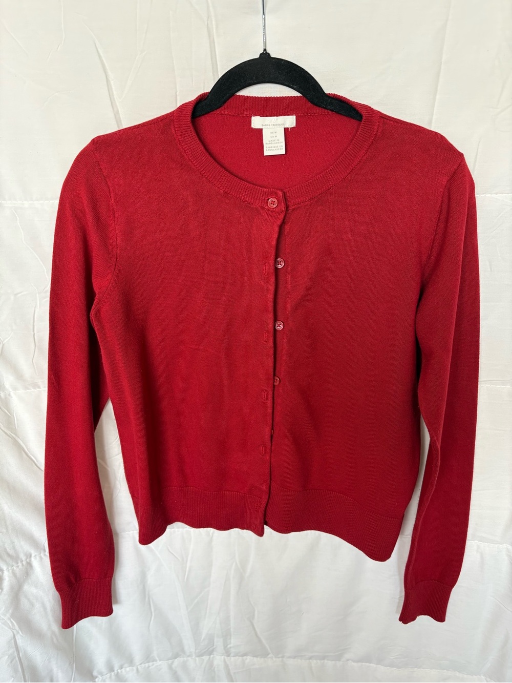 Classic Women's Red Button-Up Cardigan Sweater - H&M Size M.
